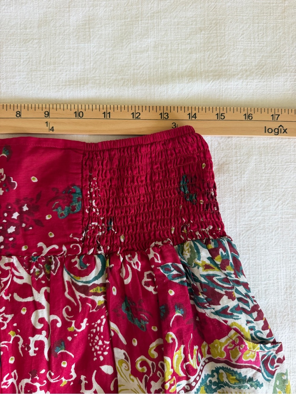 Lucky Brand 100% Cotton Red Smocked Waist Floral Mini Skirt - Picture 9 of 10